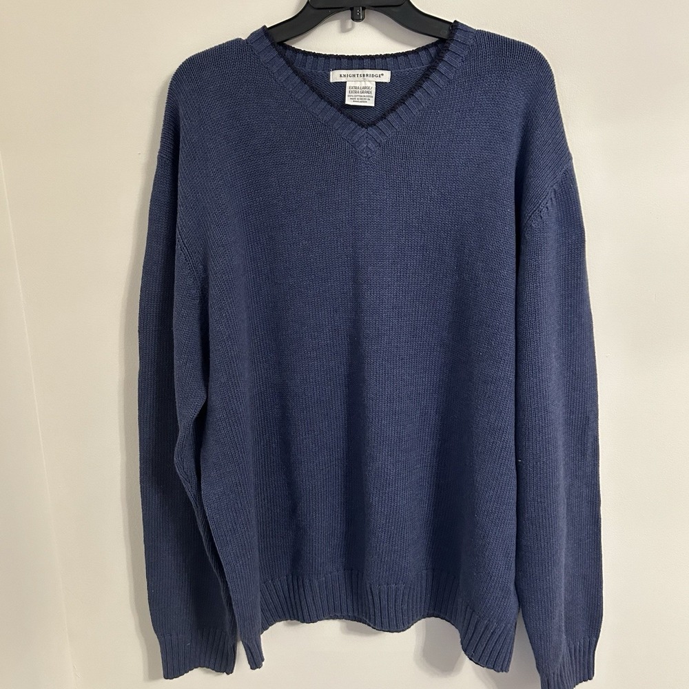 Knightsbridge Men's Dark Blue‎ Navy Pullover V Neck Sweater Size XL 100% Cotton
